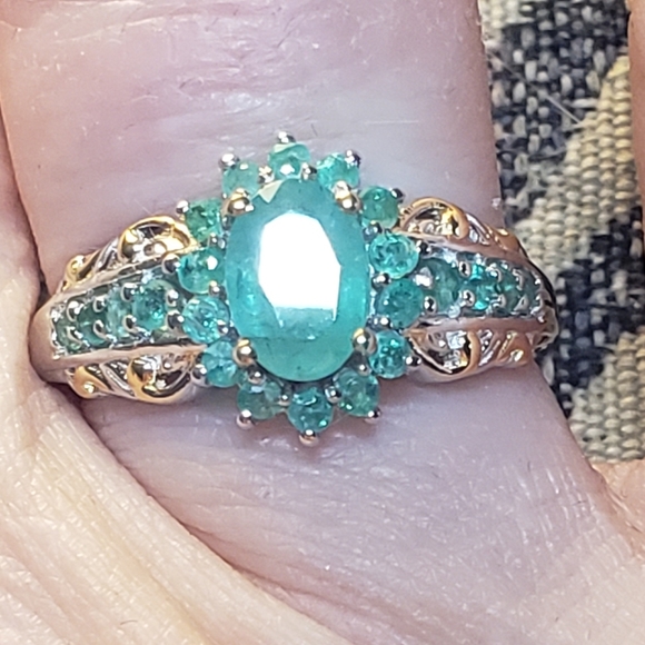 D'joy Jewelry - Kagem Zambian Emerald Ring in Vermeil YG and Platinum Over Sterling Silver